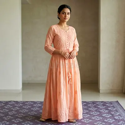 Peach Embroidered Dress