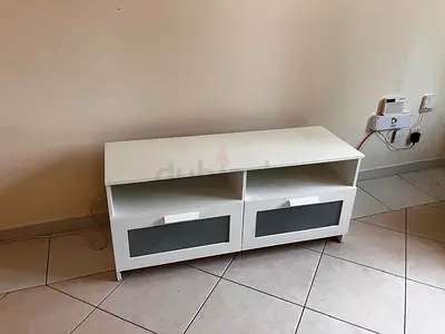 White TV Stand / Media Unit with Two Drawers and Open Shelves