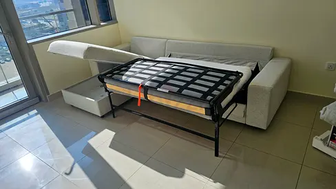 Beige L shape vimle sofa bed and mattress