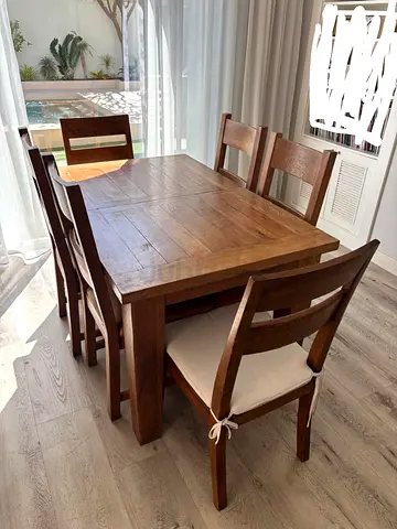 Solid Wood 6-Seater Dining Table with Chairs - Good Condition - Extendable