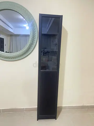 Tall Narrow Black Display Cabinet with Glass Door