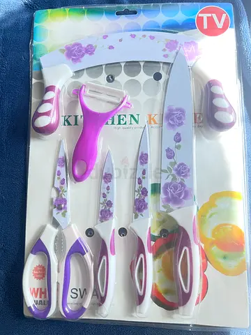6-piece Kitchen Knife and Utensil Set with Peeler and Scissors - Floral Handle