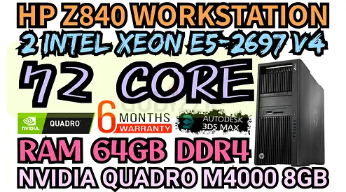 72 CORE HP Z840 WORKSTATION 2 INTEL XEON E5-2697 V4 RAM 64GB DDR4 ECC NVIDIA QUADRO M4000 8GB DDR5