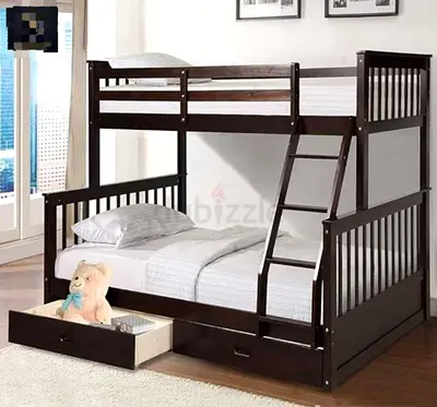 Solid Wood Bunk Bed with Storage Drawer - Dark Brown