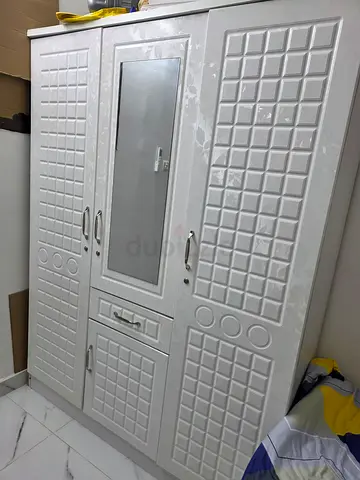 White 3-Door Wardrobe with Mirror - Good Condition