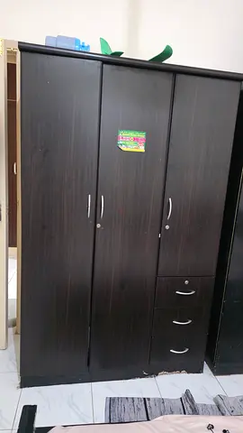 Dark Brown 3-Door Wardrobe with Drawers