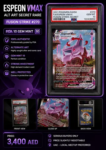 Pokemon Espeon VMAX PSA 10 (Alt Art Secret) – Fusion Strike 🔥