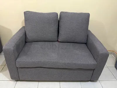 Compact 2-Seater Grey Fabric Sofa in Good Condition
