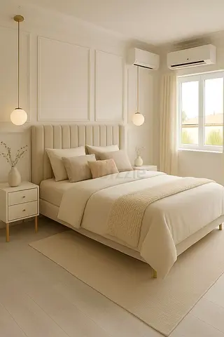 Minimalist Beige Upholstered Double Bed