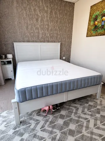 White Wooden Double Bed Frame with Mattress