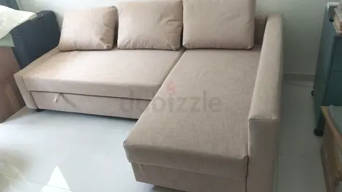 Ikea Beige L-shaped Sofa Bed with Storage