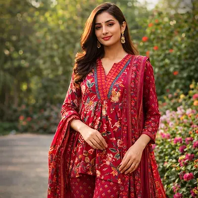 Red Floral 3-Piece Set Dress