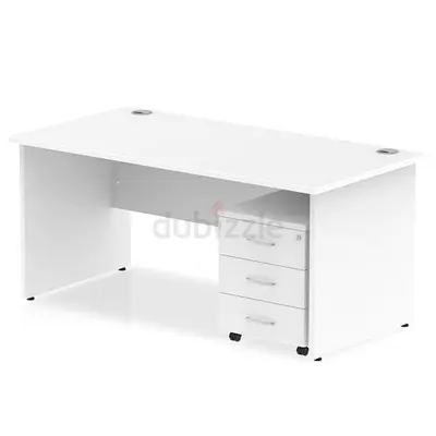 White Modern Office Desk with 3-Drawer Mobile Pedestal
