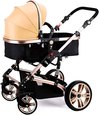 Convertible Pram Stroller with Bassinet - Rose Gold Frame