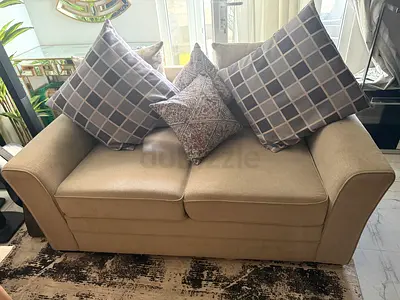 Beige 2-Seater Sofa with Cushions - Good Condition