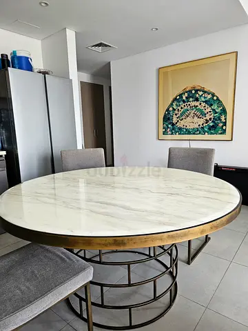 Round Marble-Top Dining Table with Metal Base (seats 6)