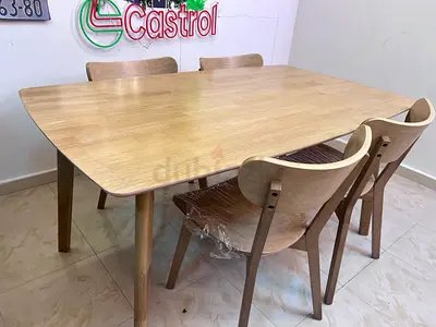 Solid Light Wood 6 Seater Dining Table with 4 Matching Chairs - Modern Minimalist