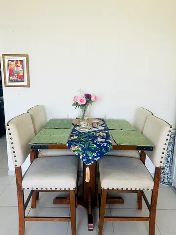 Solid Wood Dining Set with 4 Upholstered Chairs - Compact