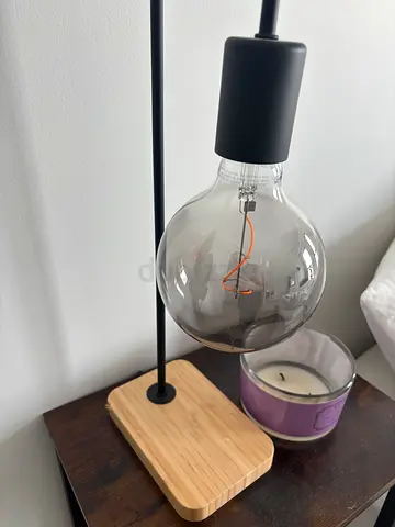 Set of two Minimalist table lamp with wooden base and exposed filament bulb