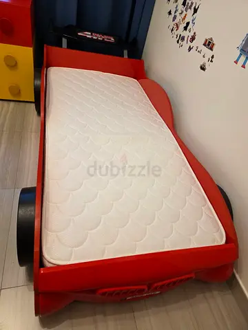 Red Race Car Toddler Bed - Single Kids Bed Frame with Wheels Design