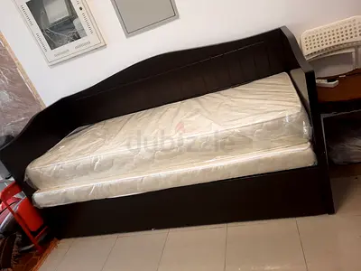 Dark Wood Daybed with Trundle and Two Mattresses