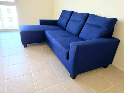 Blue L-shaped 3-seater Fabric Sofa with Chaise
