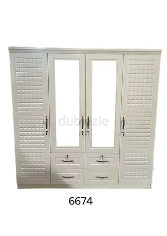 White 4-Door Wardrobe with Mirrors and Drawers-6674