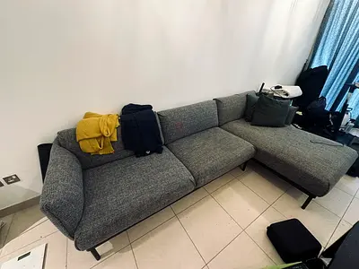 Modern L-shaped Grey Fabric Sofa with Chaise