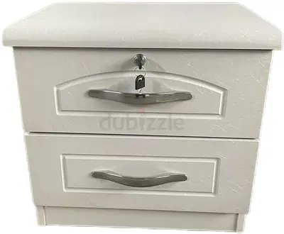 Compact White 2-Drawer Nightstand with Lockable Top Drawer