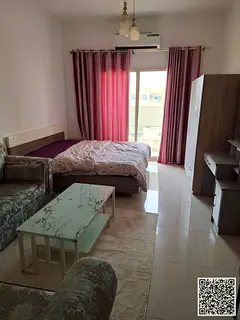 Furnished studio apartment for rent in Ajman, Al Rawda 1, with clean and tidy furnishings. Includes