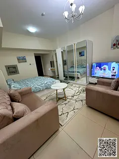 Luxurious fully furnished studio with a separate kitchen and balcony ✨ Ajman Jasmine Towers. For m