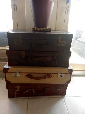 Set of 4 Vintage Leather and Canvas Suitcases