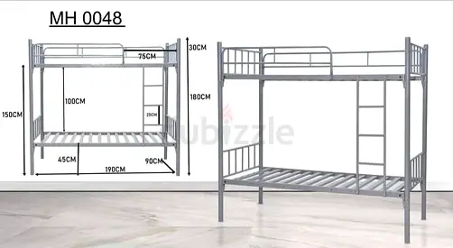 Metal Bunk Bed Frame - Double , Grey, Sturdy Design (MH 0048)