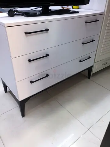 White 3-Drawer Chest / Dresser with Black Handles and Legs