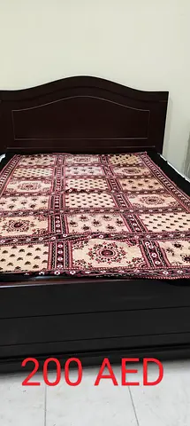 Wooden Double Bed with Headboard - Dark Brown, Good Condition