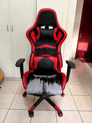 Used Red  Black Gaming/Office Chair — Worn Seat, Adjustable