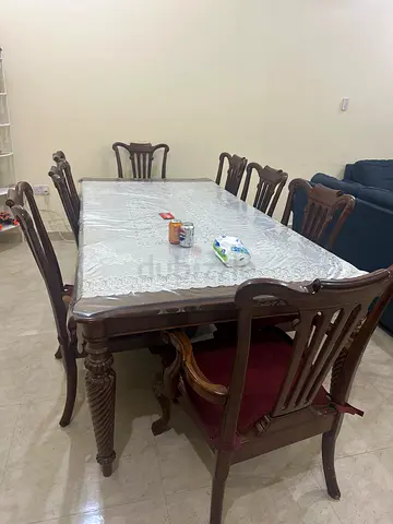 Solid Wood Dining Table with 8 Chairs - Classic Design