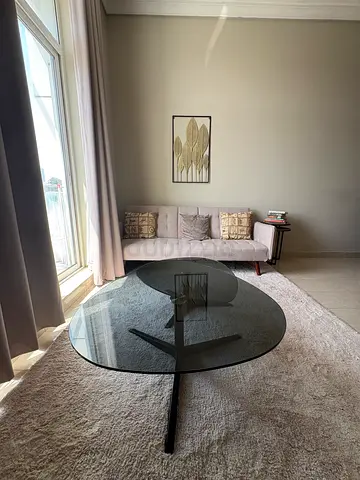 Glass oval or pine Coffee Table with Black Frame - center table - Good Condition