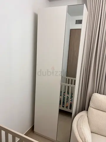 White Ikea wardrobe with mirror — good condition