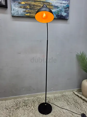 Black Modern Floor Lamp with Orange Inner Shade - Working Condition