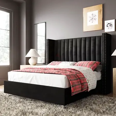 Tall vertical tufted wingback super king bed