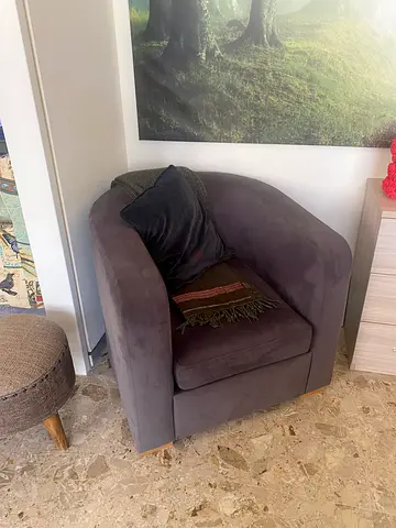 Grey Fabric Armchair — Good Condition, Comfortable Corner Chair