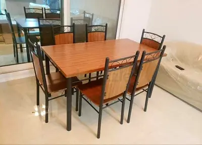Wooden Top Dining Table with 6 Matching Chairs - Good Condition