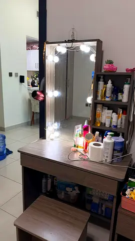 Wooden Dressing Table with Lighted Mirror and Stool