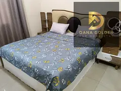 Two bedrooms, a living room, two bathrooms, and a balcony for rent. Fully furnished with internet ac