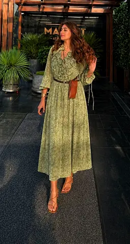 Zara Bloggers Favourite Ruffled Printed Dress in Sage Green