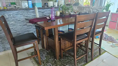 Solid Wood Dining Table with 4 Chairs - Dark Finish