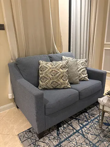 Compact 2-Seater Grey Fabric Sofa with Cushions