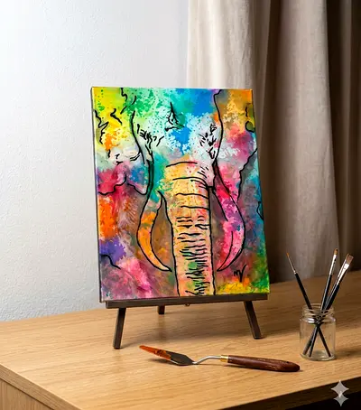 Original Colorful Elephant Painting — Mixed Media Wall Art 30x40cm