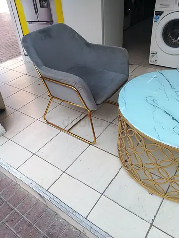 Grey Velvet Accent Armchair with Gold Frame